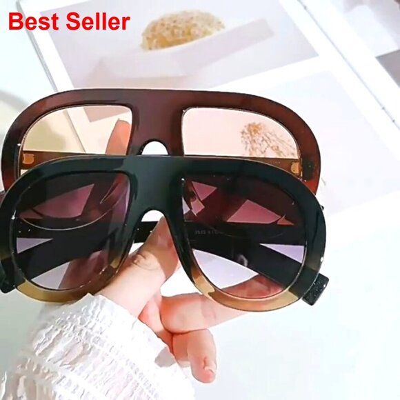 Retro Chunky Pilot Sunglasses UV400 Protection Oversized Gradient Shades main image 4